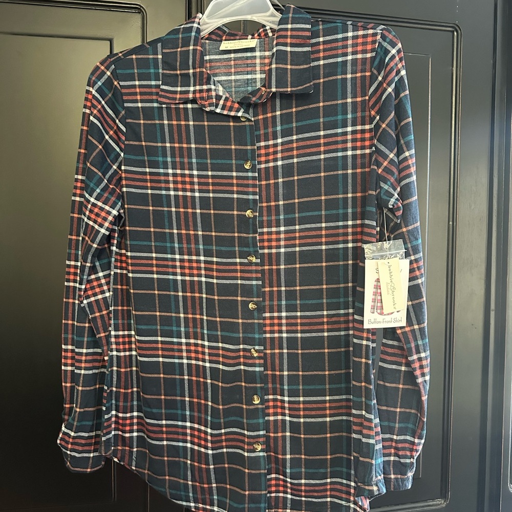 Bobbie Brooks Navy and Red/Pink Plaid Casual Shirt (NWT)